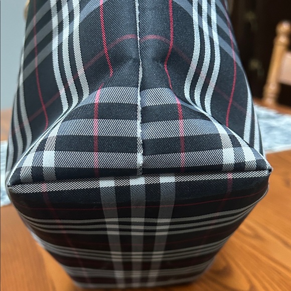 Plaid Tote Bag with Tan Handles - Picture 4 of 11